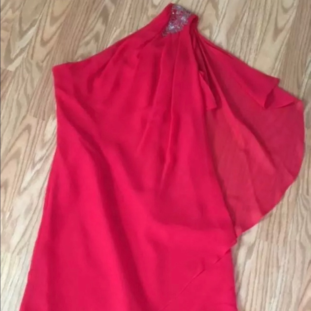 SIGNATURE Red Silky LINED DRESS 4 WOMENS Ladies Holiday Party Sequins